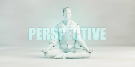 Photo for The word " perspective " and man in lotus pose on background - Royalty Free Image