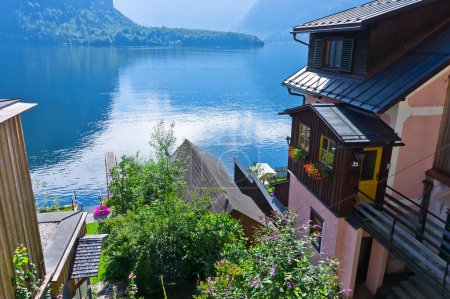 Photo for Hallstatt in Alps, Old city view by the lake, Austria - Royalty Free Image