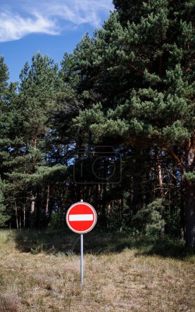 Téléchargez les photos : Panneau routier et forêt interdits - en image libre de droit