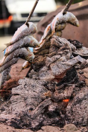 Téléchargez les photos : Sardines rôties sur une broche dans le sud de l'Espagne - en image libre de droit