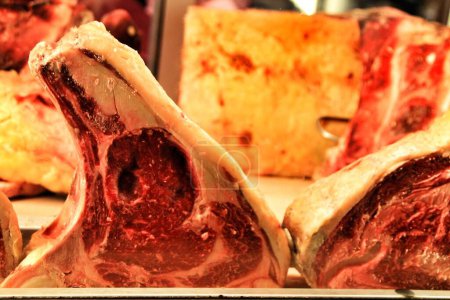 Photo for "Pieces of Galician red meat in the butcher shop" - Royalty Free Image