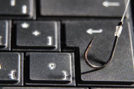 Téléchargez les photos : "Crochet sur ordinateur portable suggérant la cyberfraude et le phishing" - en image libre de droit