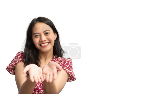 Photo for "Woman in chinese style open the palm of the hand" - Royalty Free Image