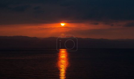 Photo for Majestic scene of sunset at the seaside with mountains background, Jordan - Royalty Free Image