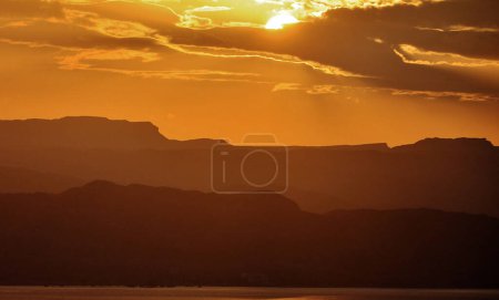 Photo for Scenic view of sunset at the seaside with mountains background, Jordan - Royalty Free Image