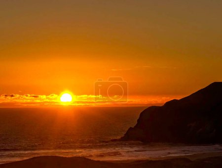Photo for Natural landscape of sunset at the seaside with mountains background, Jordan - Royalty Free Image