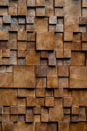 Photo for Brown wooden brick wall background, wood textured. - Royalty Free Image