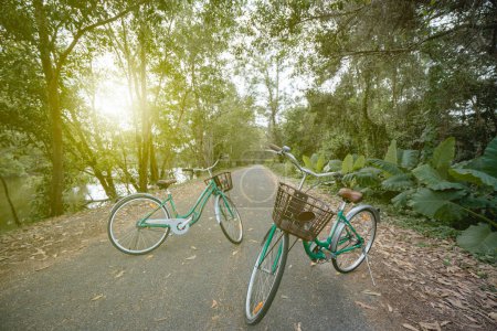 Photo for A bicycle on road with sunlight and green tree in park outdoor. - Royalty Free Image