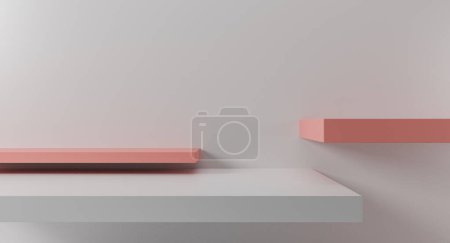 Foto de "White and pink podium pedestal over white backdrop showcase, product presentation. 3D Rendering." - Imagen libre de derechos