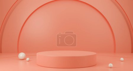 Photo for "Pink podium, round pedestal and pink backdrop showcase, product presentation. 3D Rendering." - Royalty Free Image