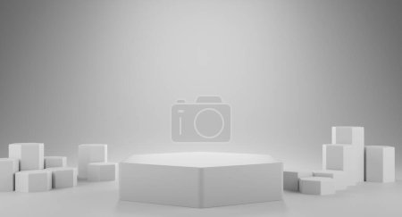 Photo for "White podium, pedestal and white backdrop showcase, product presentation. 3D Rendering." - Royalty Free Image