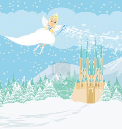 Photo for Beautiful Little Winter fairy flies over the castle - Royalty Free Image