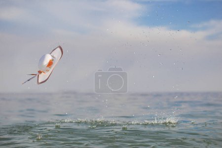 Photo for "Flying hat on the background of the sea" - Royalty Free Image