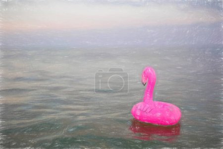 Téléchargez les photos : "Flamant rose gonflable sur le fond de la mer
" - en image libre de droit
