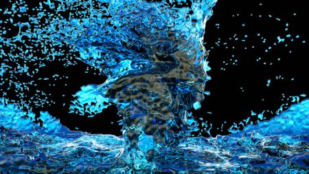Téléchargez les photos : "Éclaboussures de surface d'eau bleue, rendu 3D
." - en image libre de droit
