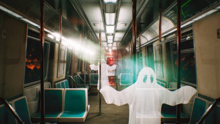 Foto de "Tren de terror abandonado con fantasmas. Horror y escena post apocalíptica. Renderizado 3D
" - Imagen libre de derechos