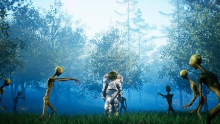 Foto de "Primer contacto del astronauta con alienígenas. Concepto súper realista. Renderizado 3D" - Imagen libre de derechos