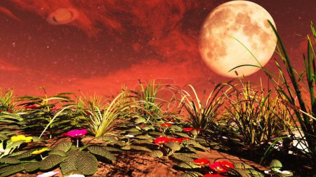 Téléchargez les photos : "Fleurs sur Red Planet. rendu 3D
." - en image libre de droit