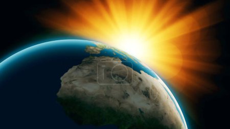 Téléchargez les photos : Planète réaliste Terre avec lever de soleil de l'espace - en image libre de droit