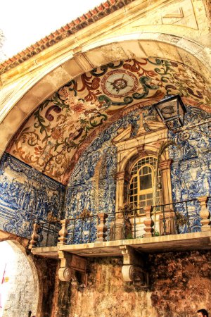 Photo for "Old painted and tiled facade in Obidos" - Royalty Free Image