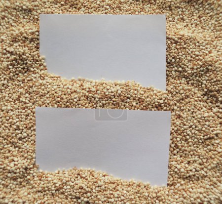 Photo for Closeup white paper on raw cous cous semolina - Royalty Free Image