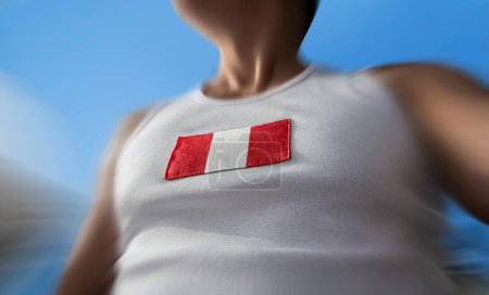 Téléchargez les photos : "Le drapeau national du Pérou sur la poitrine de l'athlète" - en image libre de droit