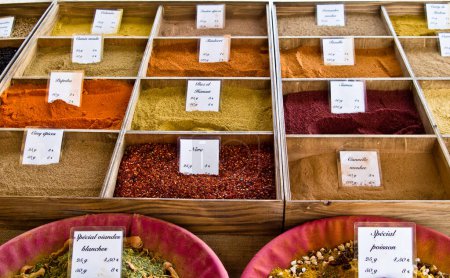 Photo for Spices on sale in a market, closeup shot - Royalty Free Image