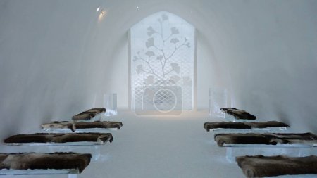 Photo for Jukkasjarvi, Sweden, February 27, 2020. a glimpse of the interior room of the ice hotel" - Royalty Free Image