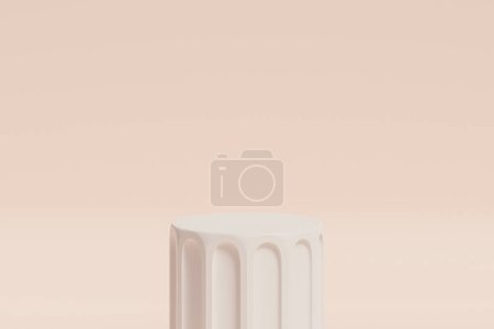 Téléchargez les photos : Podium pilier blanc ou piédestal pour les produits ou la publicité sur fond beige, illustration 3D minimale rendre - en image libre de droit