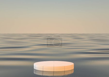 Foto de 3D realista podio redondo de lujo en el mar de agua - Imagen libre de derechos