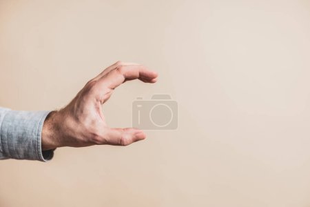 Téléchargez les photos : Male hand in holding gesture on beige background - en image libre de droit