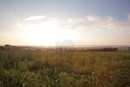 Photo for Sunset over a meadow. Beautiful nature background - Royalty Free Image