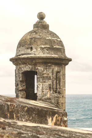 Photo for Sentry box overlooking the Atlantic Ocean at 'El Morro' (Castillo San Felipe del Morro) San Juan, Puerto Rico - Royalty Free Image