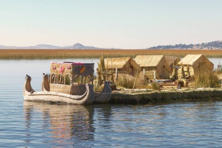 Photo for Reed Boat on Island of Uros at Lake Titicaca Peru and Bolivia - Royalty Free Image