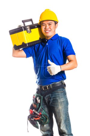 Téléchargez les photos : Asiatique construction travailleur avec des outils - en image libre de droit