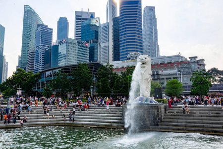 Photo for "ingapore Merlion Park near Central Business District with some tourist, Singapore, March 30, 2020 - Royalty Free Image