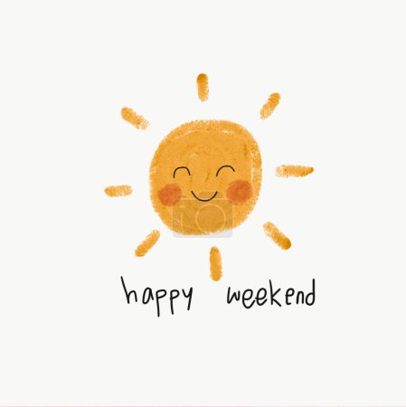 Photo for Happy weekend cute sun smile pencil color illustration - Royalty Free Image