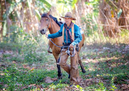 Téléchargez les photos : Cow-boy équitation cheval contre coucher de soleil - en image libre de droit