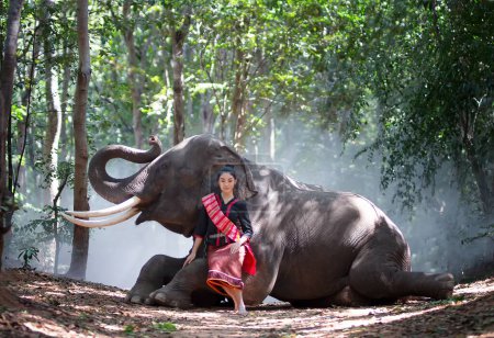 Téléchargez les photos : Portrait d'éléphant avec fille asiatique - en image libre de droit