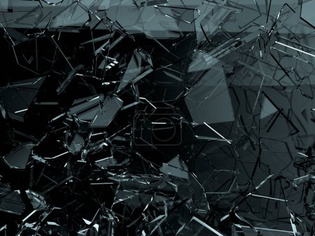 Téléchargez les photos : "Morceaux de verre cassés ou fissurés sur noir
" - en image libre de droit