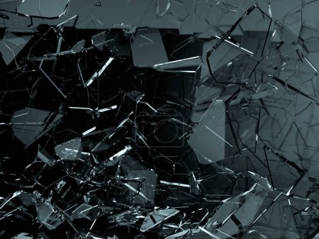 Photo for "Pieces of glass broken or cracked on black" - Royalty Free Image