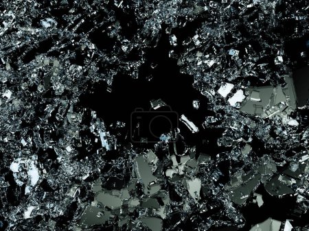 Photo for "Pieces of splitted or cracked glass on black" - Royalty Free Image