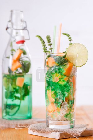 Photo for Mint and melon appetizer, gourmet drink in glass - Royalty Free Image