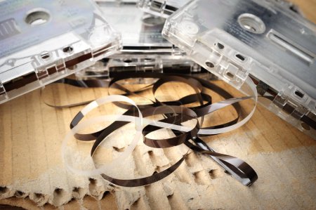 Photo for Tape cassette on wooden table - Royalty Free Image