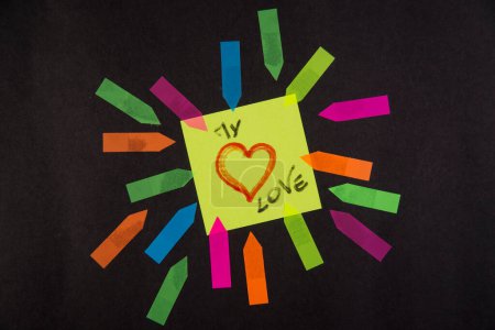 Photo for Post it love, heart symbol on sticker - Royalty Free Image