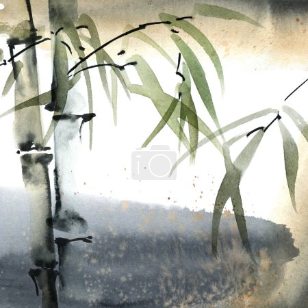 Foto de Acuarela de bambú con hojas - Imagen libre de derechos