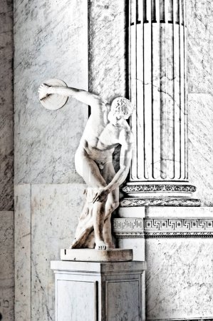 Photo for "Discobolus at the Vatican Museum in Rome between drawing and reality" - Royalty Free Image