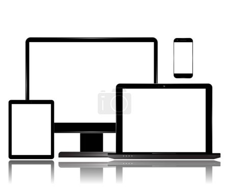 Foto de Vista conceptual del comercio electrónico, conjunto de dispositivos electrónicos - Imagen libre de derechos