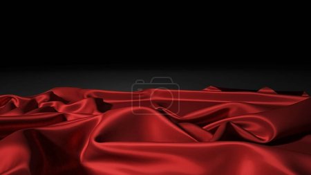 Foto de Seda roja abstracta sobre fondo negro navideño. Fondo negro con lona roja - Imagen libre de derechos