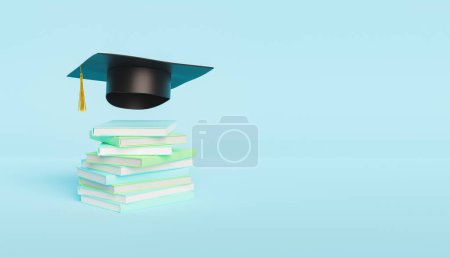 Photo for "tack of Books with Graduation Cap" - Royalty Free Image